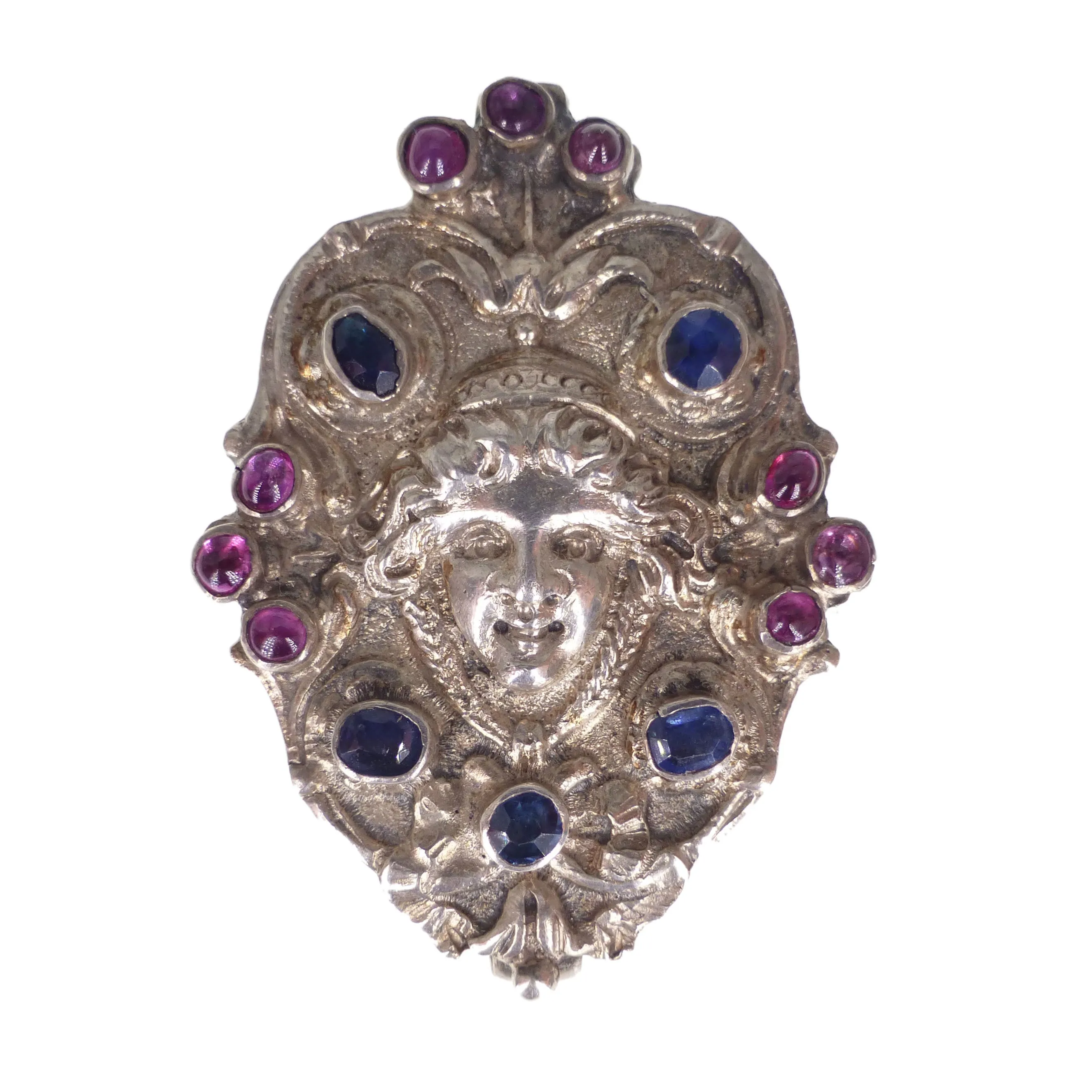 Antique Silver Austro Hungarian Sapphire & Ruby Figural Buckle Slide