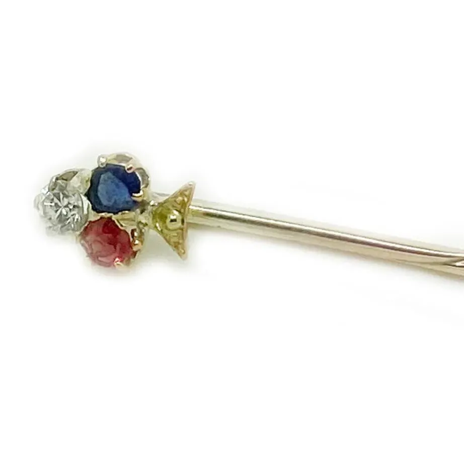 Antique Victorian Ruby, Sapphire Diamond Stick Pin Brooch