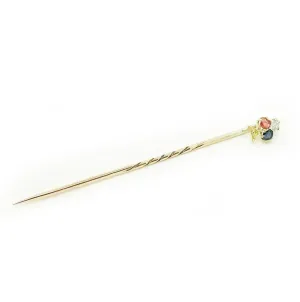 Antique Victorian Ruby, Sapphire Diamond Stick Pin Brooch