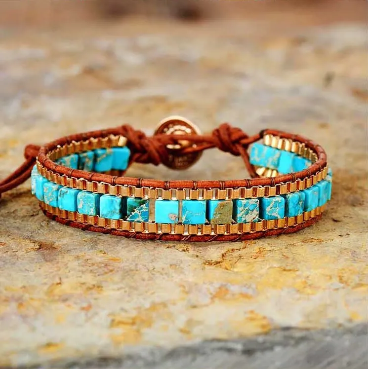 Aqua Jasper with Gold Chain Beaded Bracelet