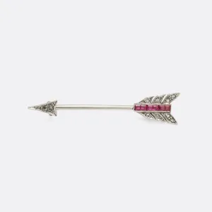 Art Deco Diamond & Ruby Arrow Brooch