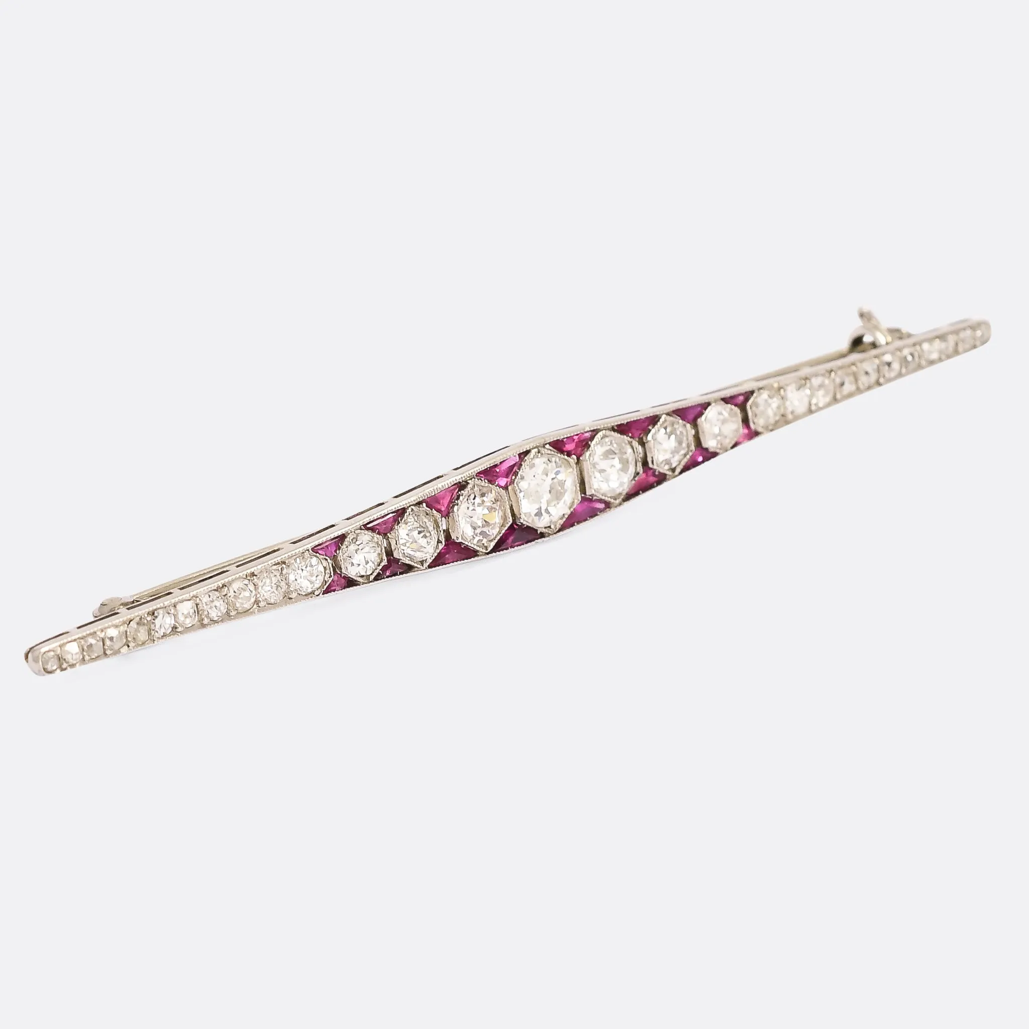 Art Deco Ruby & Diamond Bar Brooch