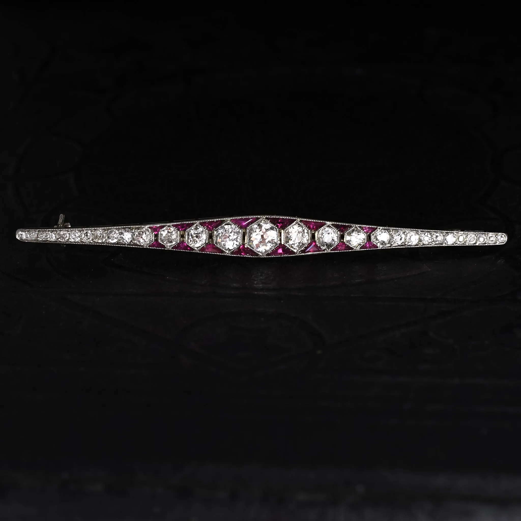 Art Deco Ruby & Diamond Bar Brooch