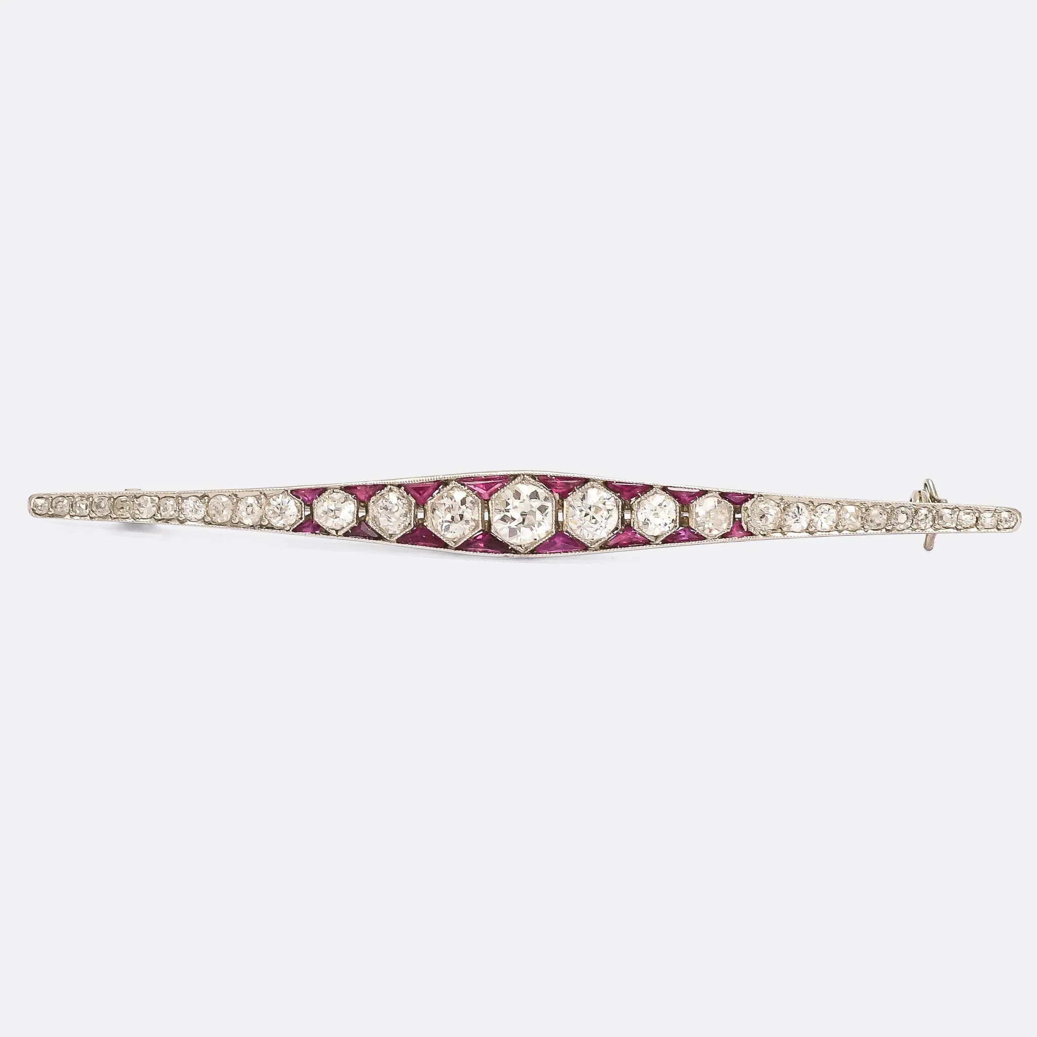 Art Deco Ruby & Diamond Bar Brooch