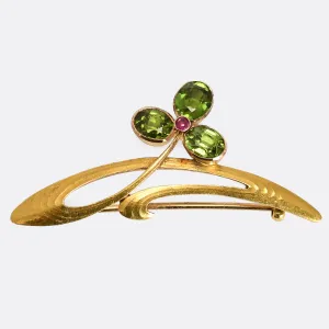 Art Nouveau Demantoid Garnet Clover Brooch