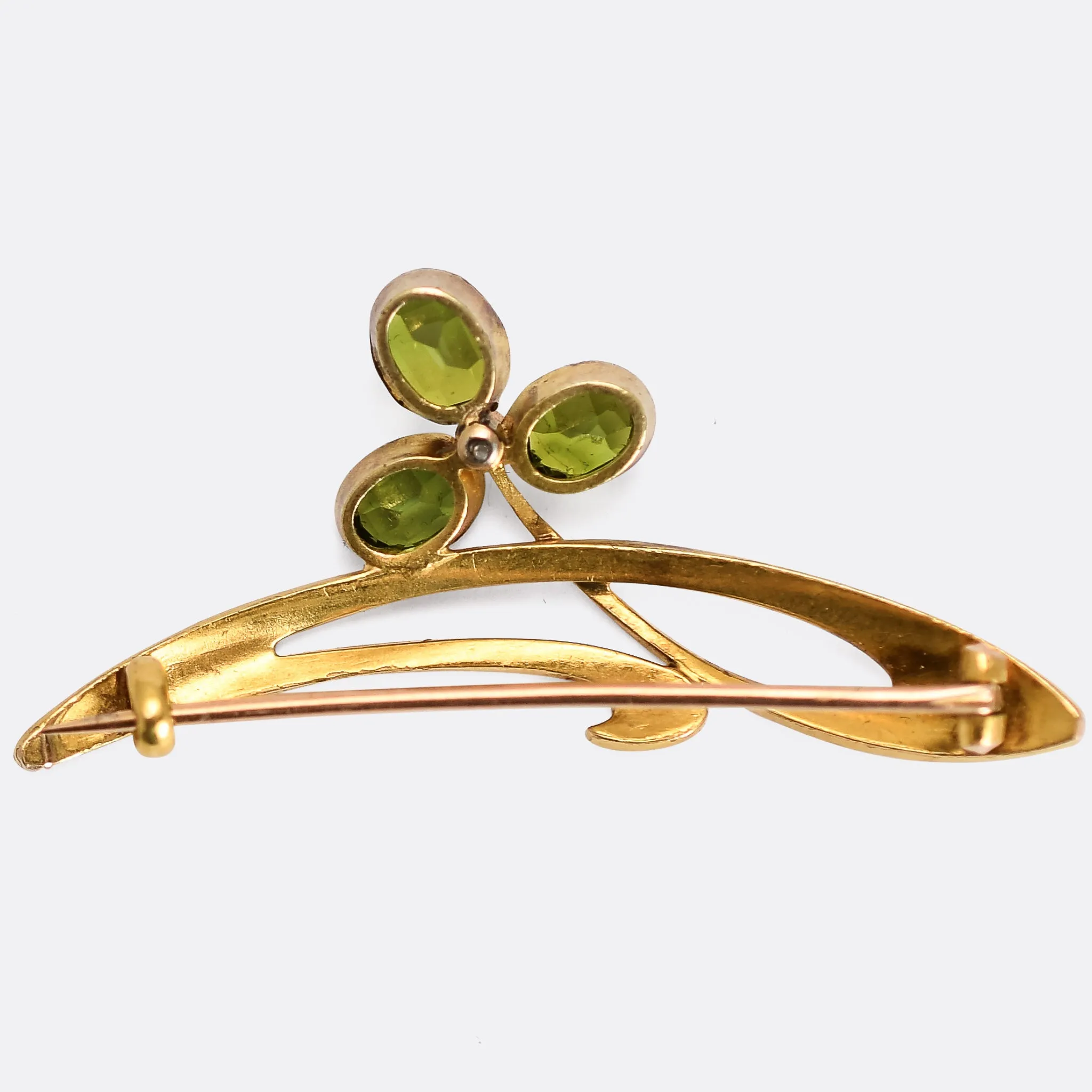 Art Nouveau Demantoid Garnet Clover Brooch