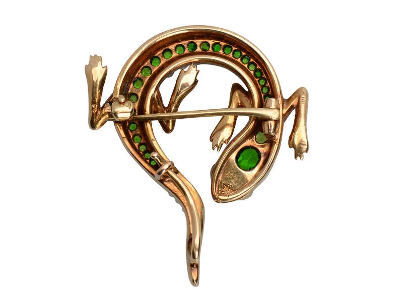 Art Nouveau Demantoid Pearl Lizard Brooch