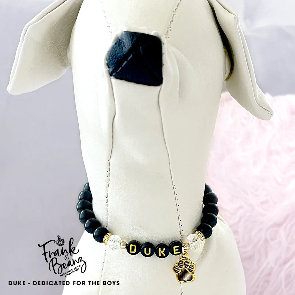 Black Beaded Boy Dog Necklace I.D. Collar Personalized Pet Necklace for Male Dogs