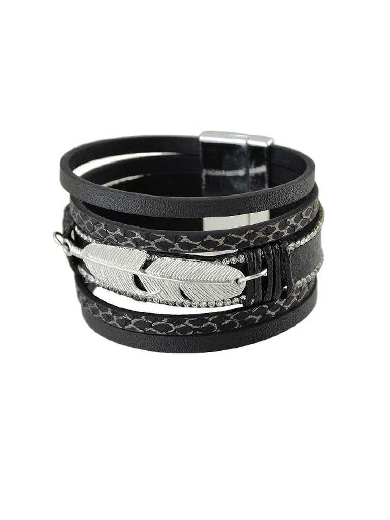 Black Multilayer Blue Black Pu Leather Wrap Bracelets