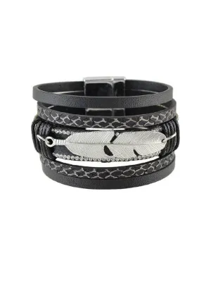 Black Multilayer Blue Black Pu Leather Wrap Bracelets