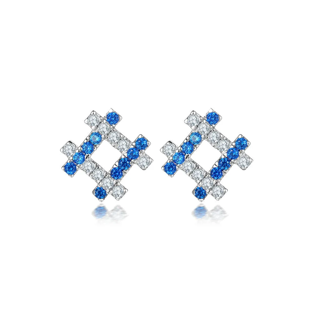 Blue Zircon Quadrilateral Square Silver Studs Earrings for Women