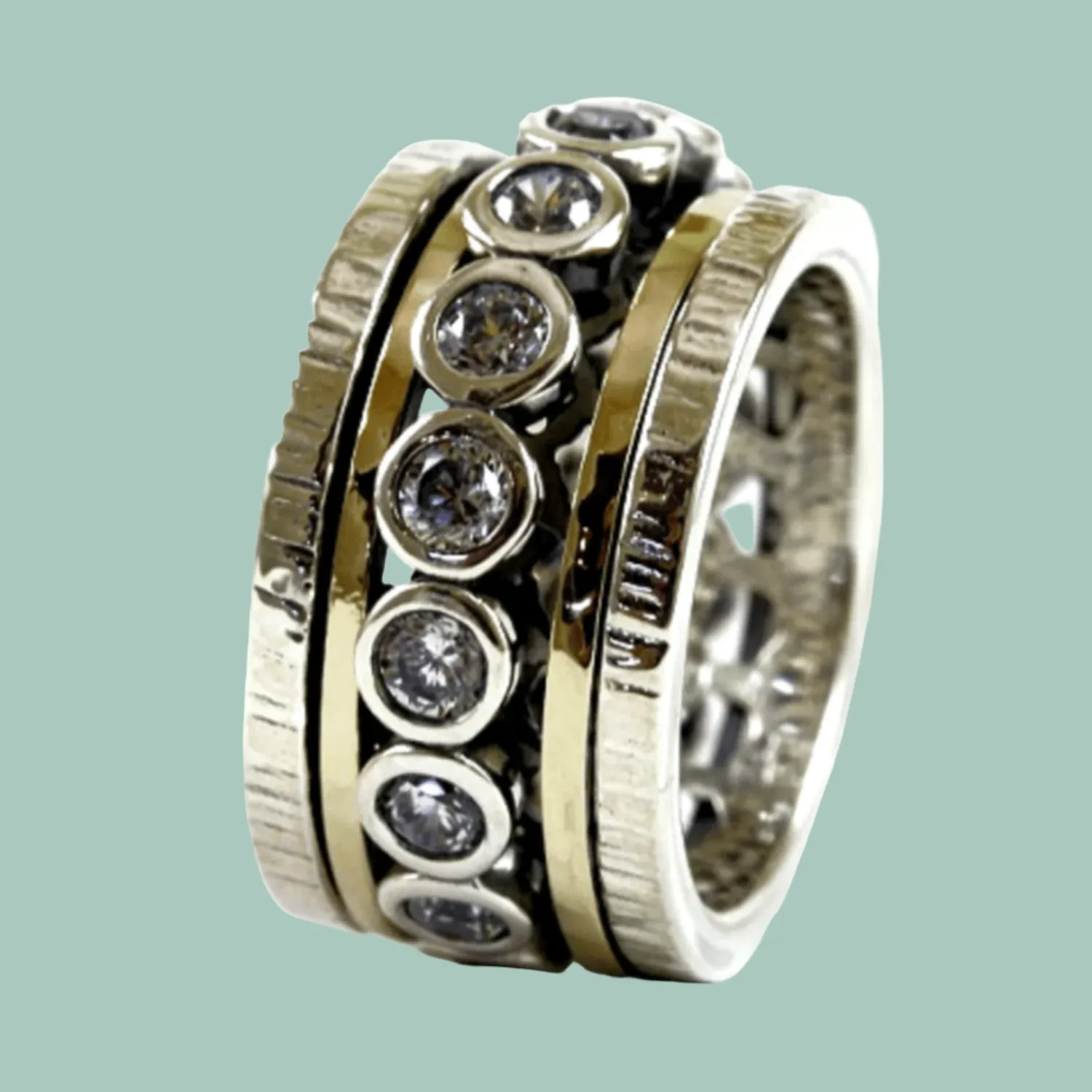 Bluenoemi Spinner Ring for Woman - Silver Gold cz eternity band