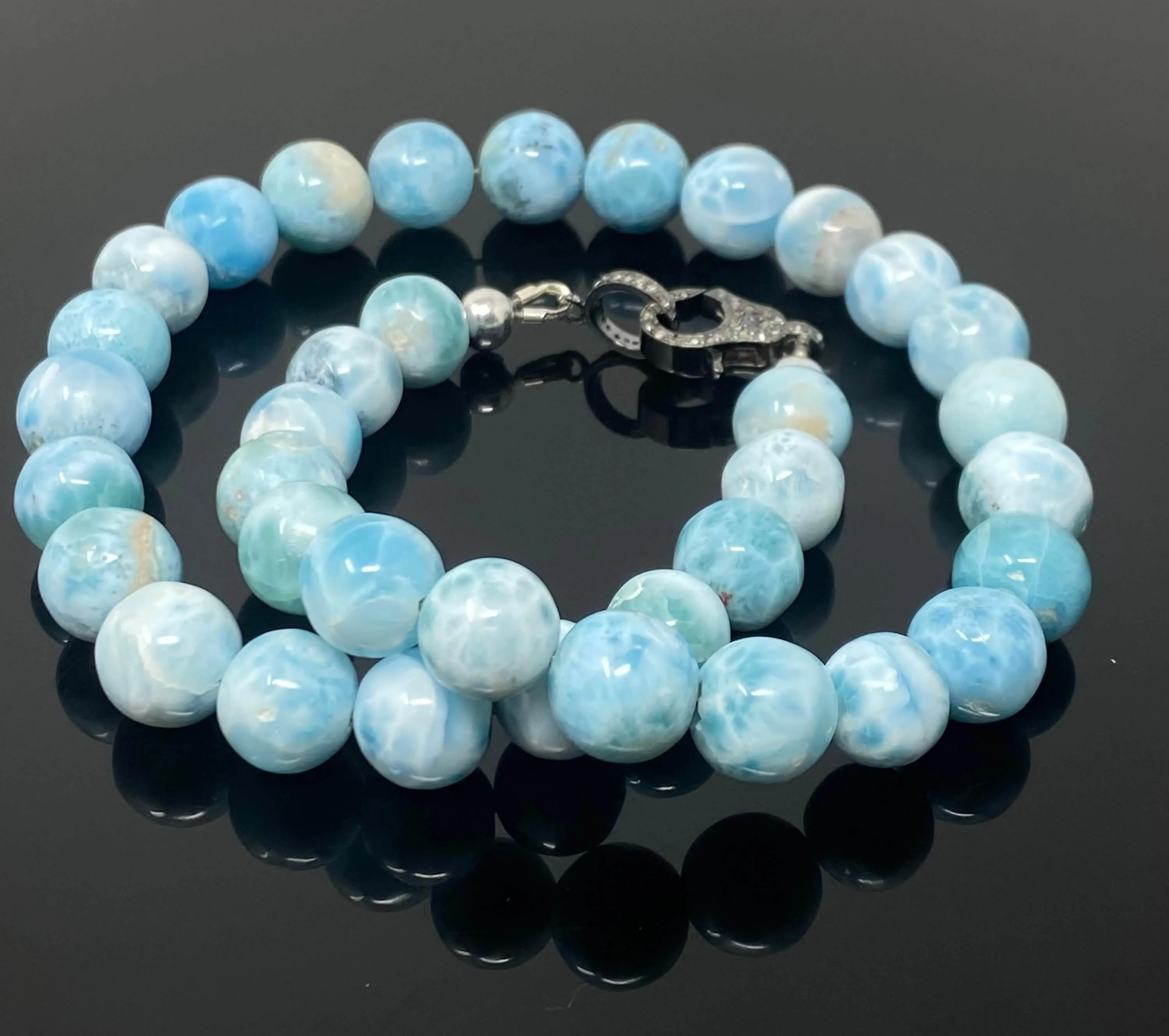 Bohemian 17" AAA Grade Larimar Gemstone Necklace with Luxurious Diamond Clasp