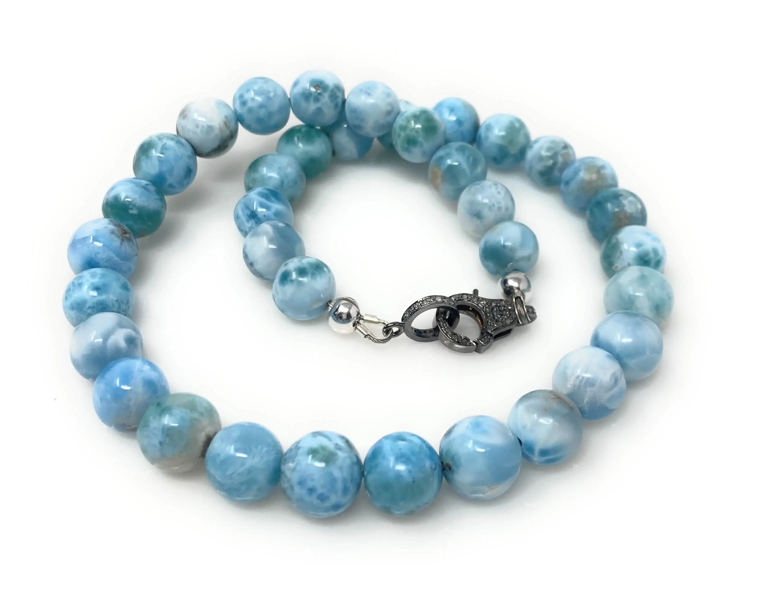 Bohemian 17" AAA Grade Larimar Gemstone Necklace with Luxurious Diamond Clasp