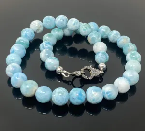 Bohemian 17" AAA Grade Larimar Gemstone Necklace with Luxurious Diamond Clasp