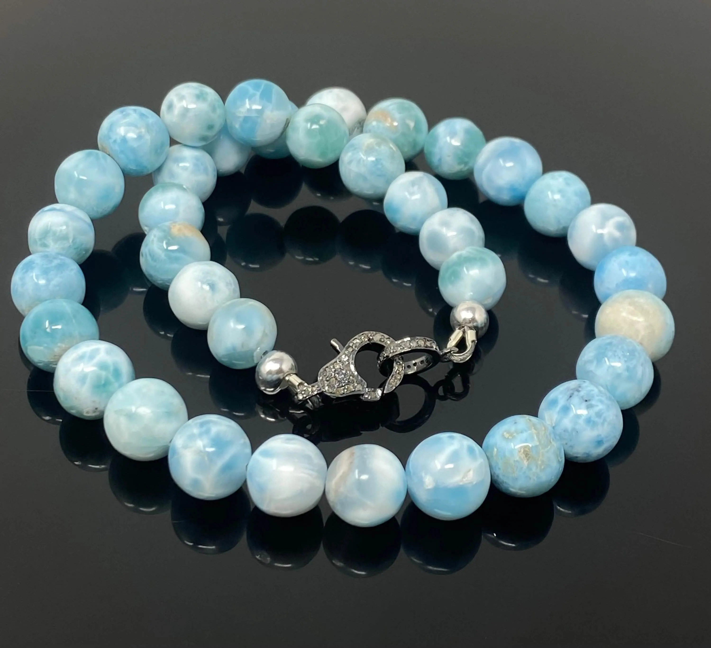 Bohemian 17" AAA Grade Larimar Gemstone Necklace with Luxurious Diamond Clasp