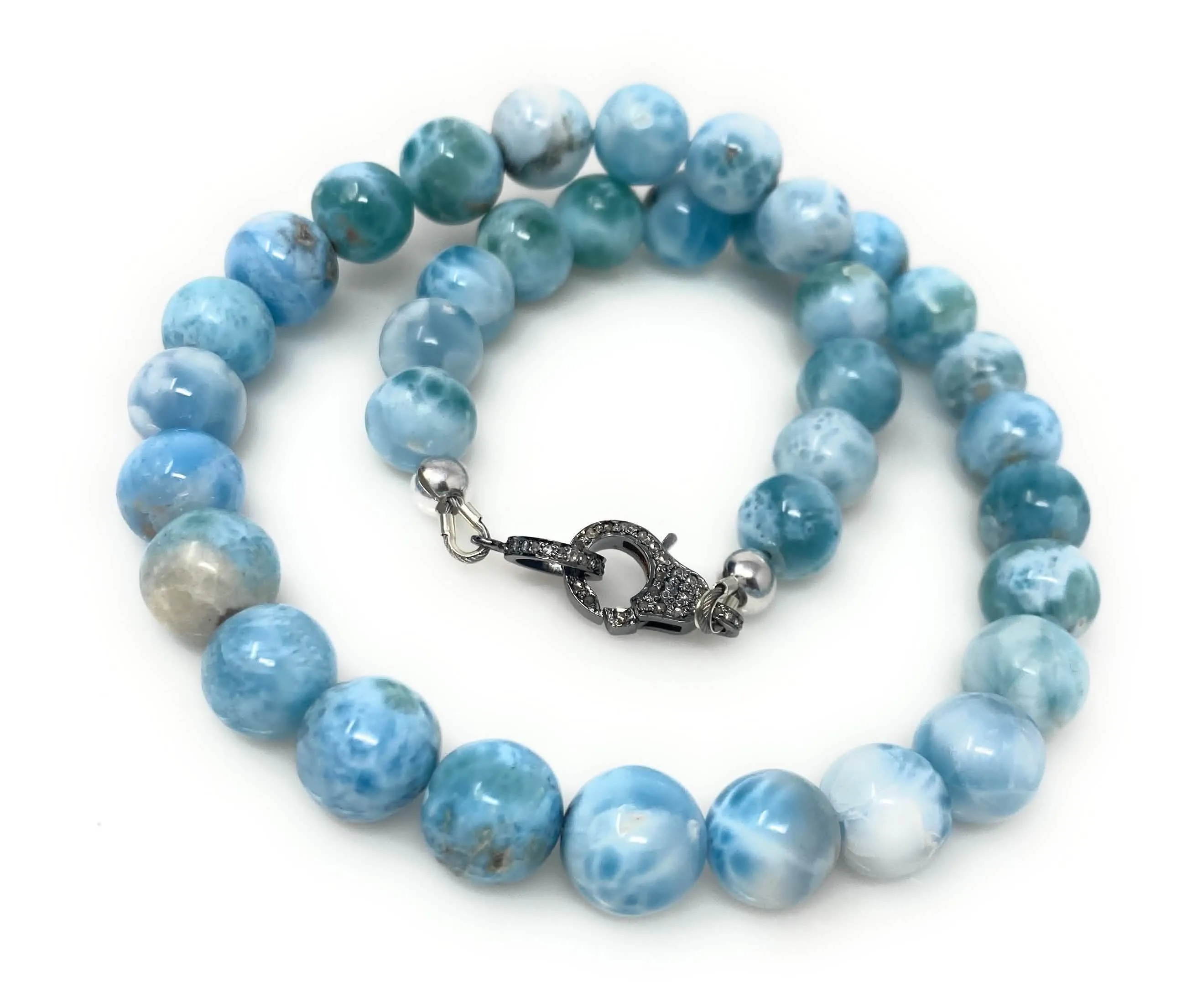 Bohemian 17" AAA Grade Larimar Gemstone Necklace with Luxurious Diamond Clasp