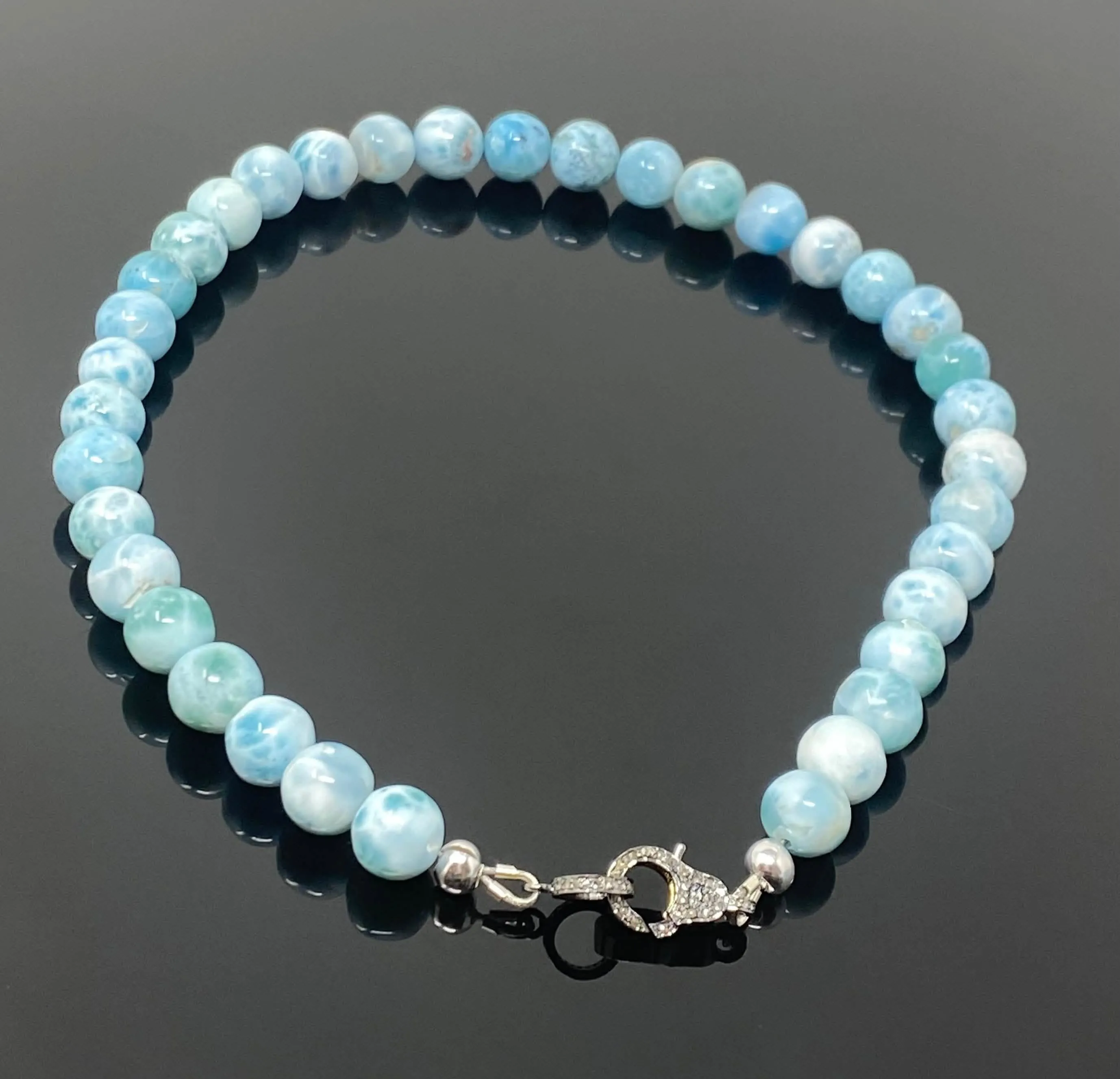 Bohemian 17" AAA Grade Larimar Gemstone Necklace with Luxurious Diamond Clasp