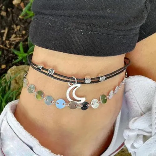 Boho 2pc Moon Beaded Anklet Ankle Bracelet