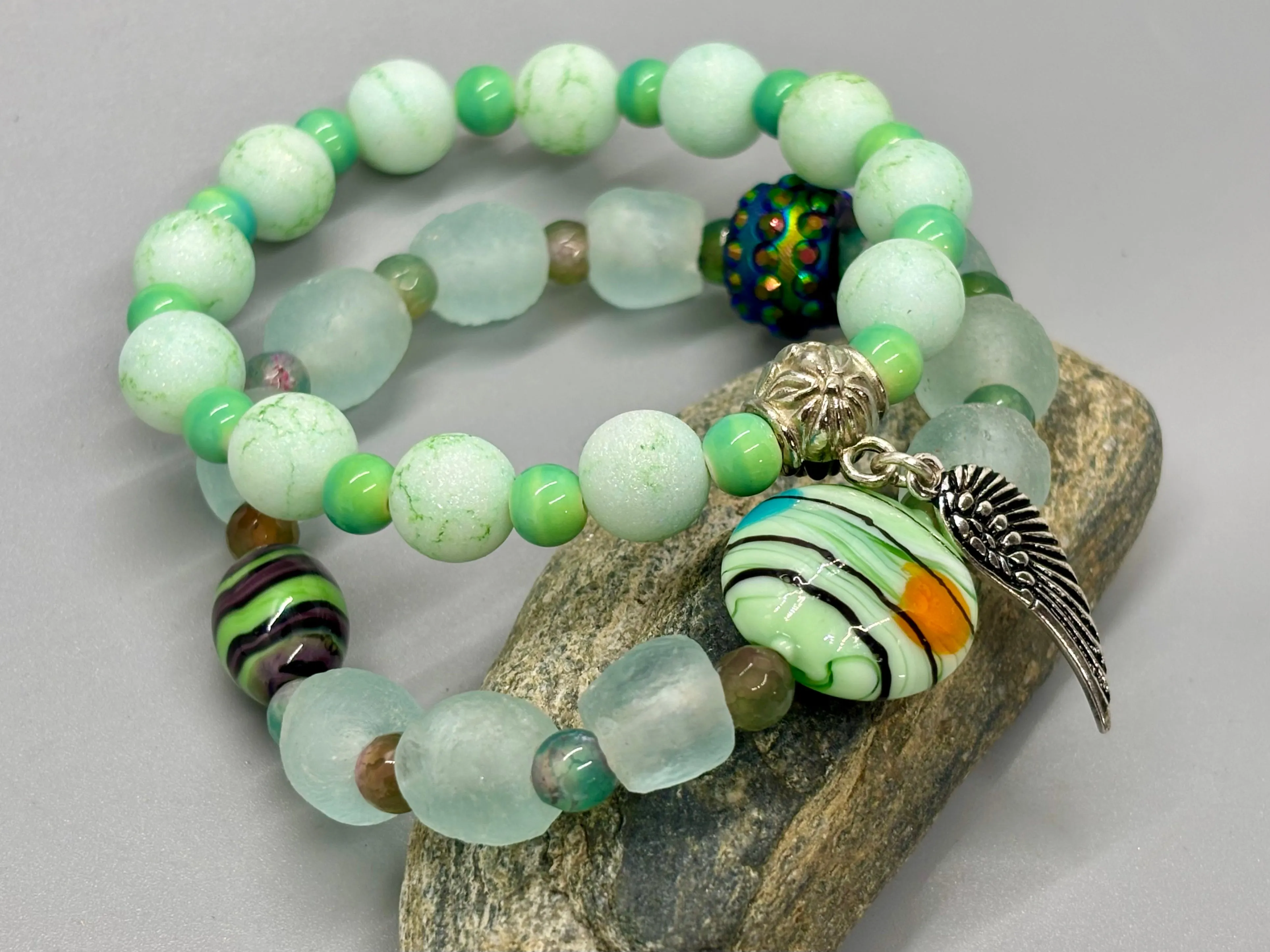 Boho Aqua Green Blue Stretch Bracelet Set