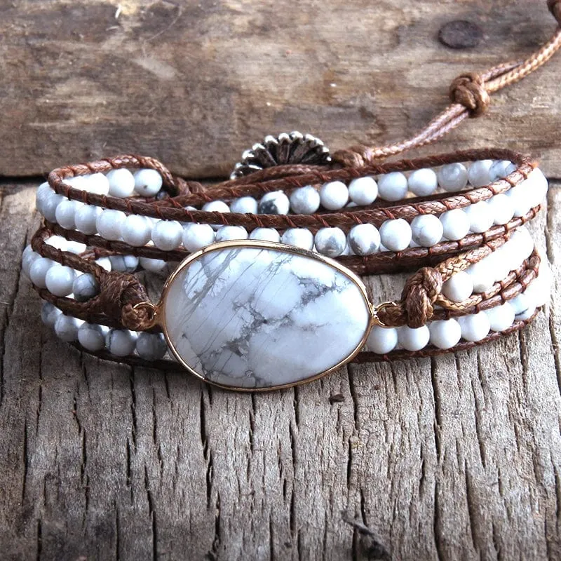 Boho Beaded Stone Wrap Bracelet