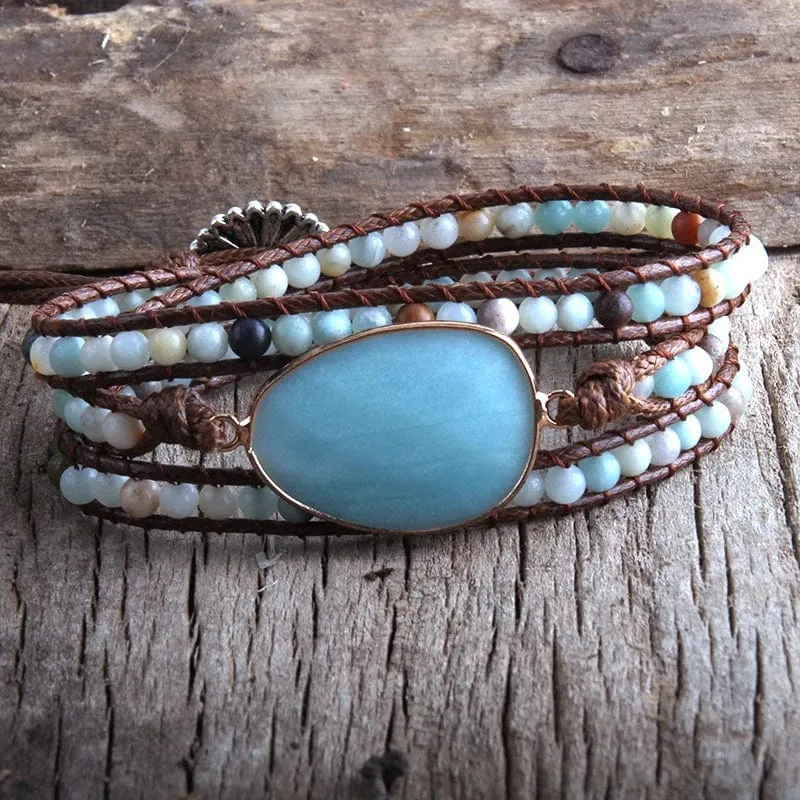 Boho Beaded Stone Wrap Bracelet