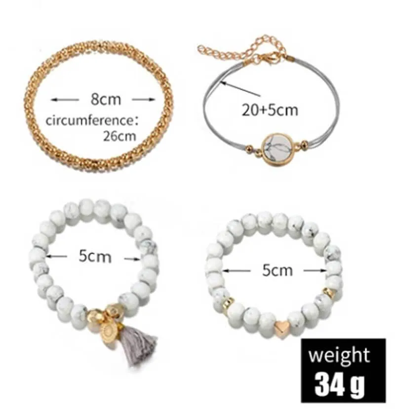 Boho Stacking Bracelets in White & Grey