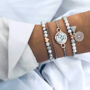 Boho Stacking Bracelets in White & Grey