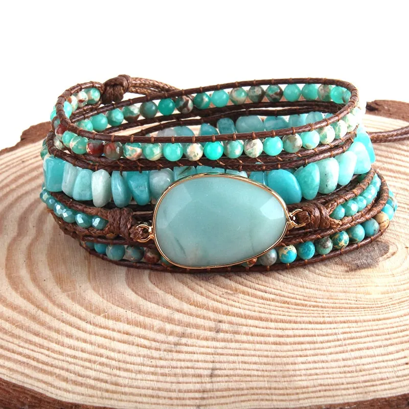 Boho Wrap Bracelets with Natural Stone