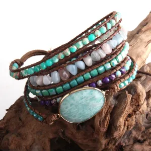 Boho Wrap Bracelets with Natural Stone