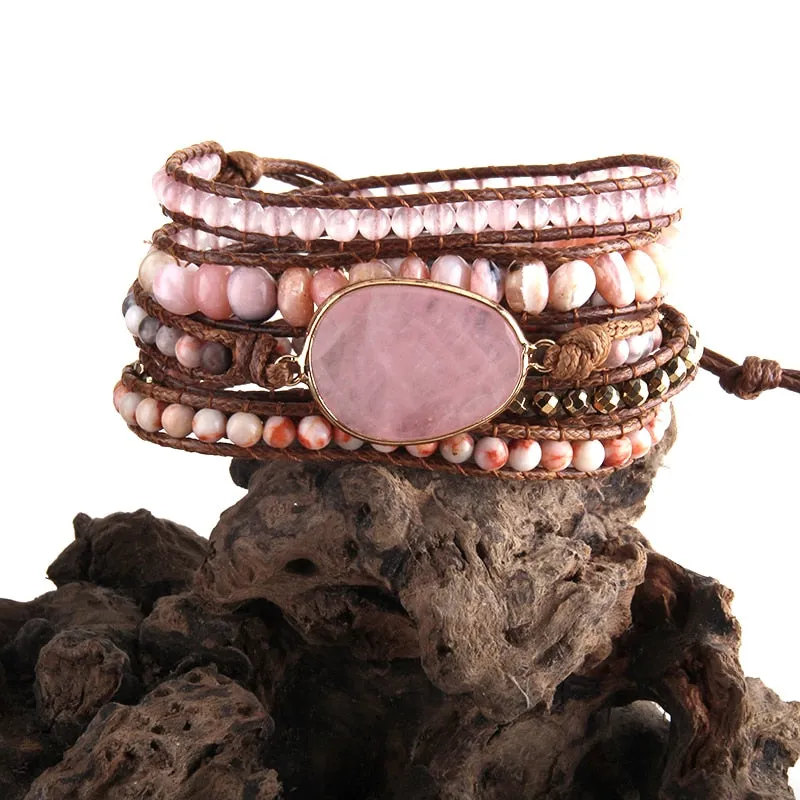 Boho Wrap Bracelets with Natural Stone