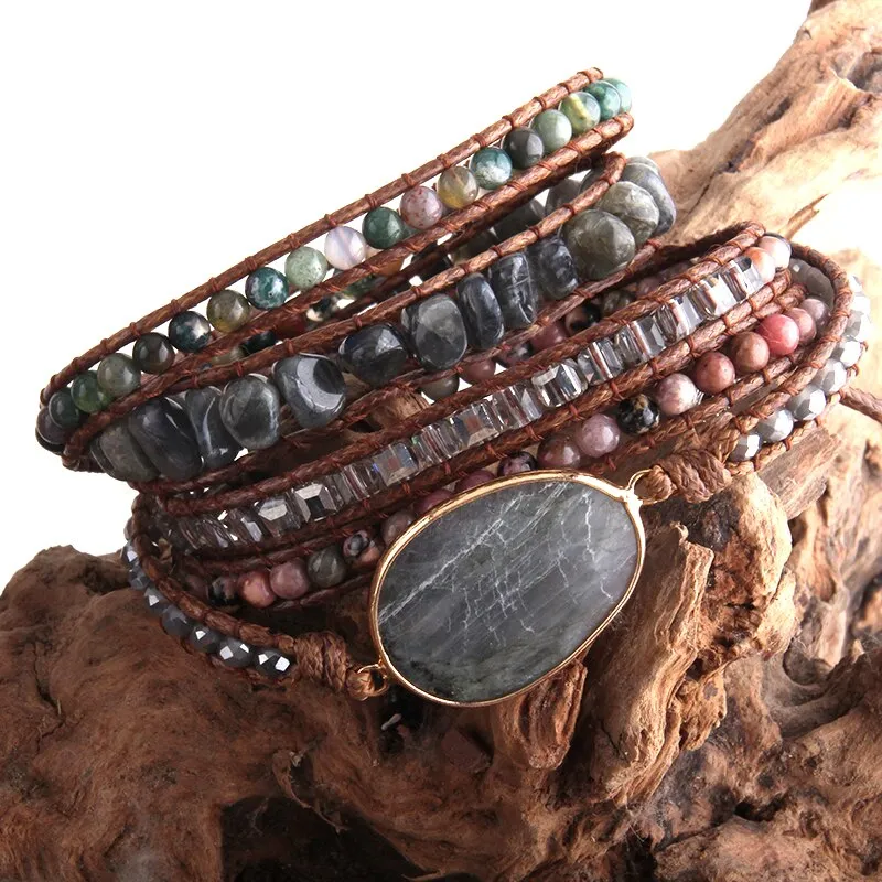 Boho Wrap Bracelets with Natural Stone