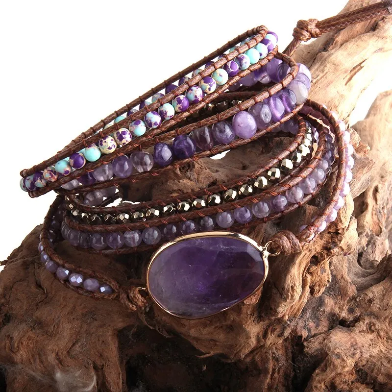 Boho Wrap Bracelets with Natural Stone