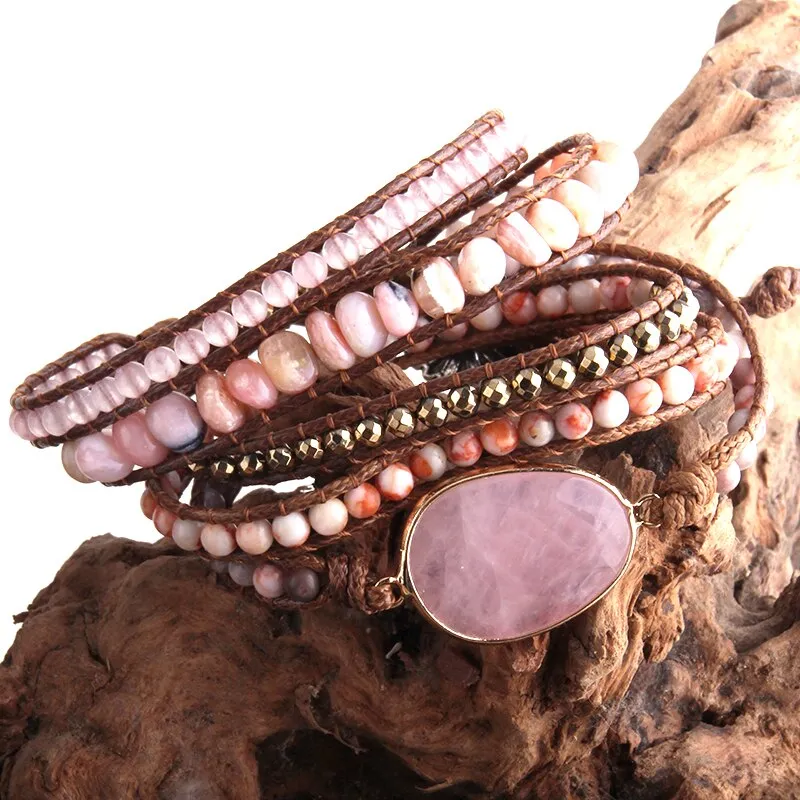 Boho Wrap Bracelets with Natural Stone