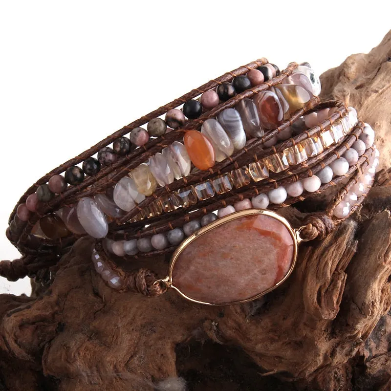 Boho Wrap Bracelets with Natural Stone