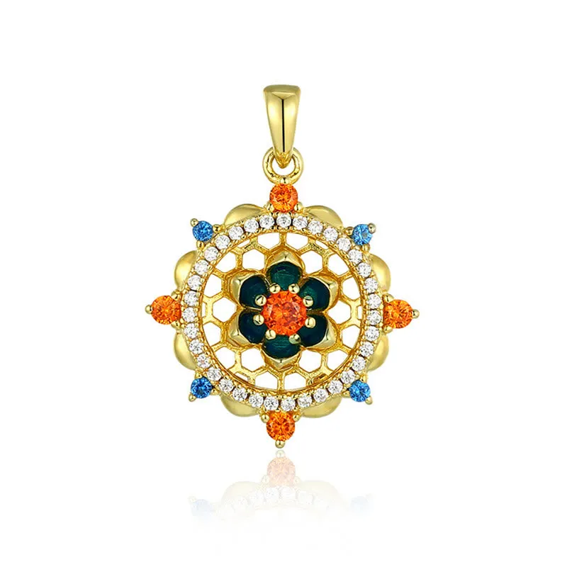 Buddha Stones 925 Sterling Silver Lotus Flower Colorful Zircon New Beginning Necklace Pendant