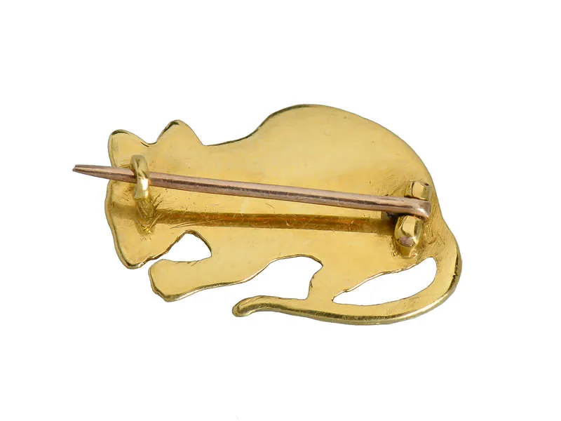 Charming Antique Mouse Brooch in Gold