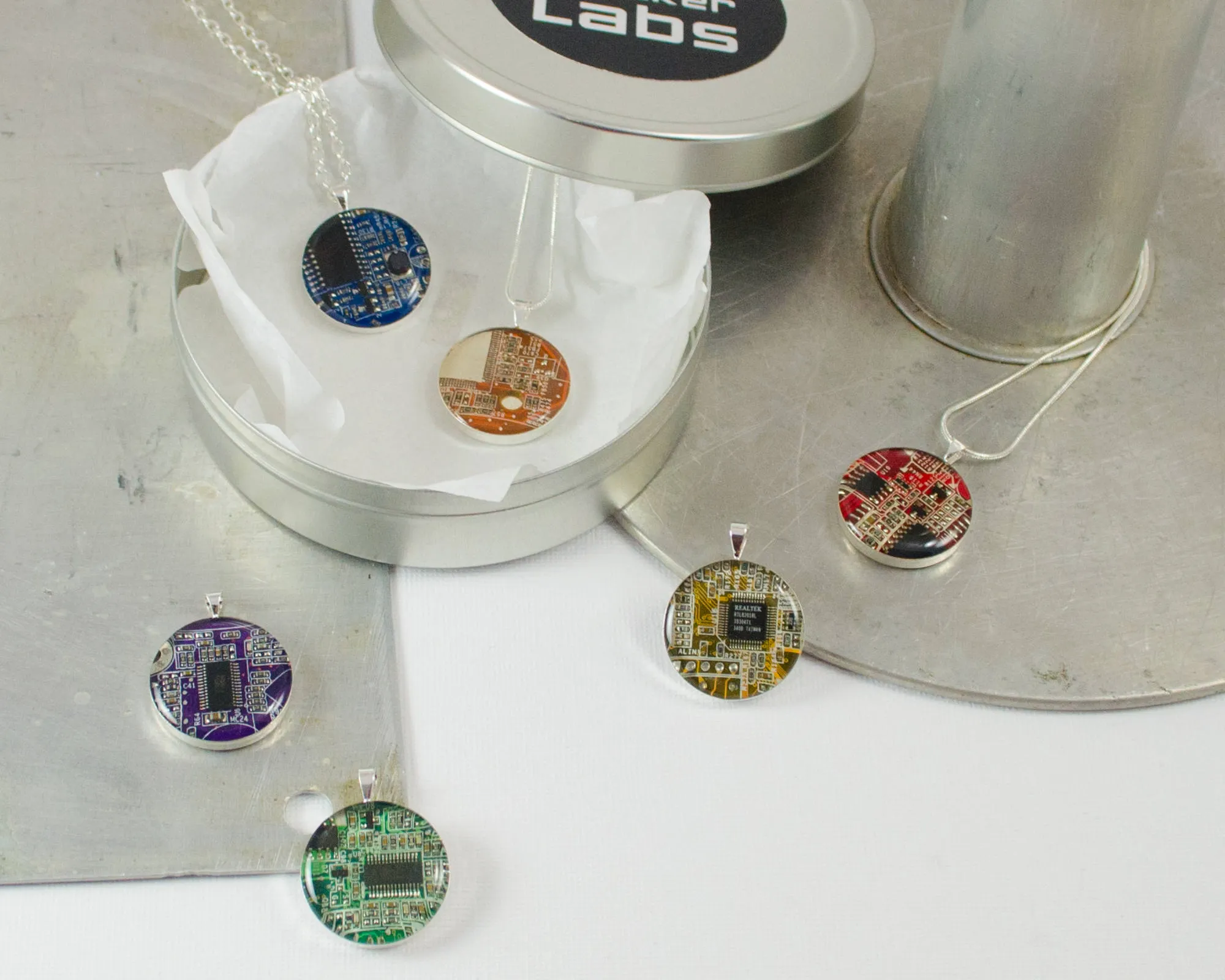 Circuit Board Necklace Gift Set, Set of 6 Necklaces, Rainbow Jewelry Set, Computer Necklace, Engineer Gift, Wearable Technology, Geek Chic