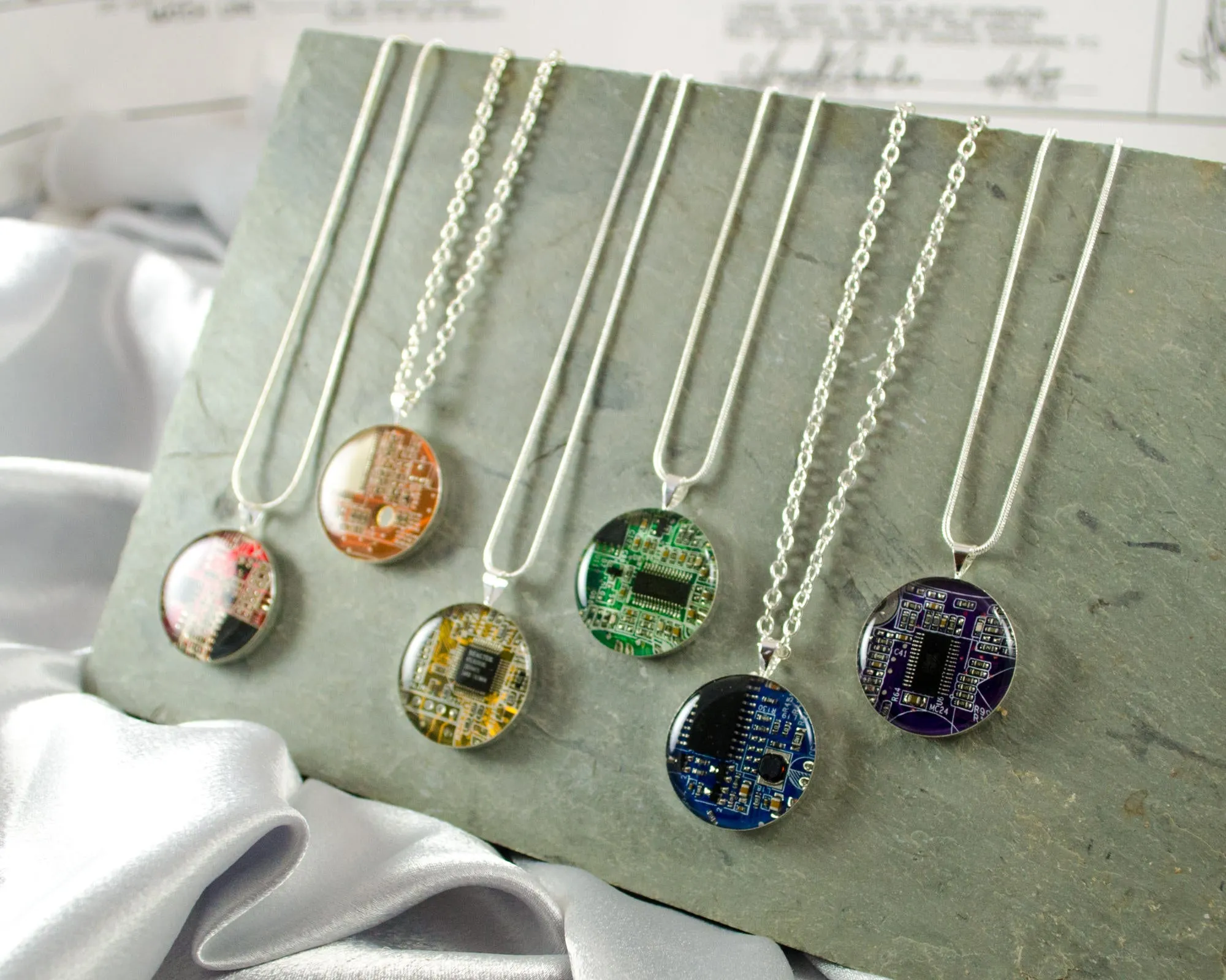 Circuit Board Necklace Gift Set, Set of 6 Necklaces, Rainbow Jewelry Set, Computer Necklace, Engineer Gift, Wearable Technology, Geek Chic