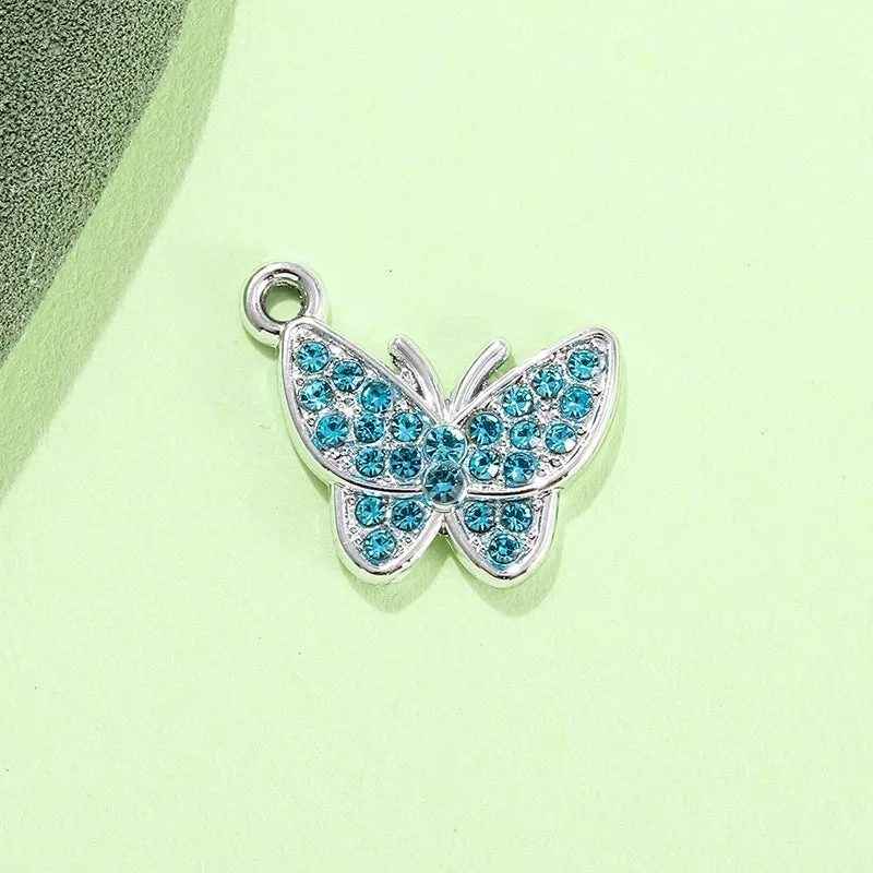 Colorful Diamond Butterfly Diy Bracelet Clavicle Chain Anklet Female Jewelry Pendant UV Color Retaining Alloy Electroplating Accessories