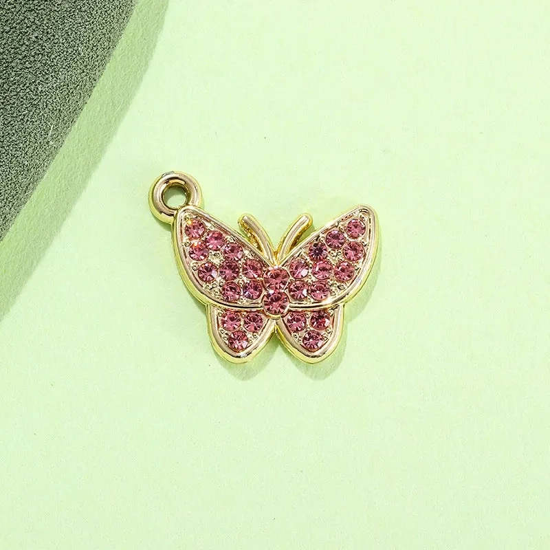 Colorful Diamond Butterfly Diy Bracelet Clavicle Chain Anklet Female Jewelry Pendant UV Color Retaining Alloy Electroplating Accessories