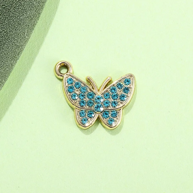 Colorful Diamond Butterfly Diy Bracelet Clavicle Chain Anklet Female Jewelry Pendant UV Color Retaining Alloy Electroplating Accessories