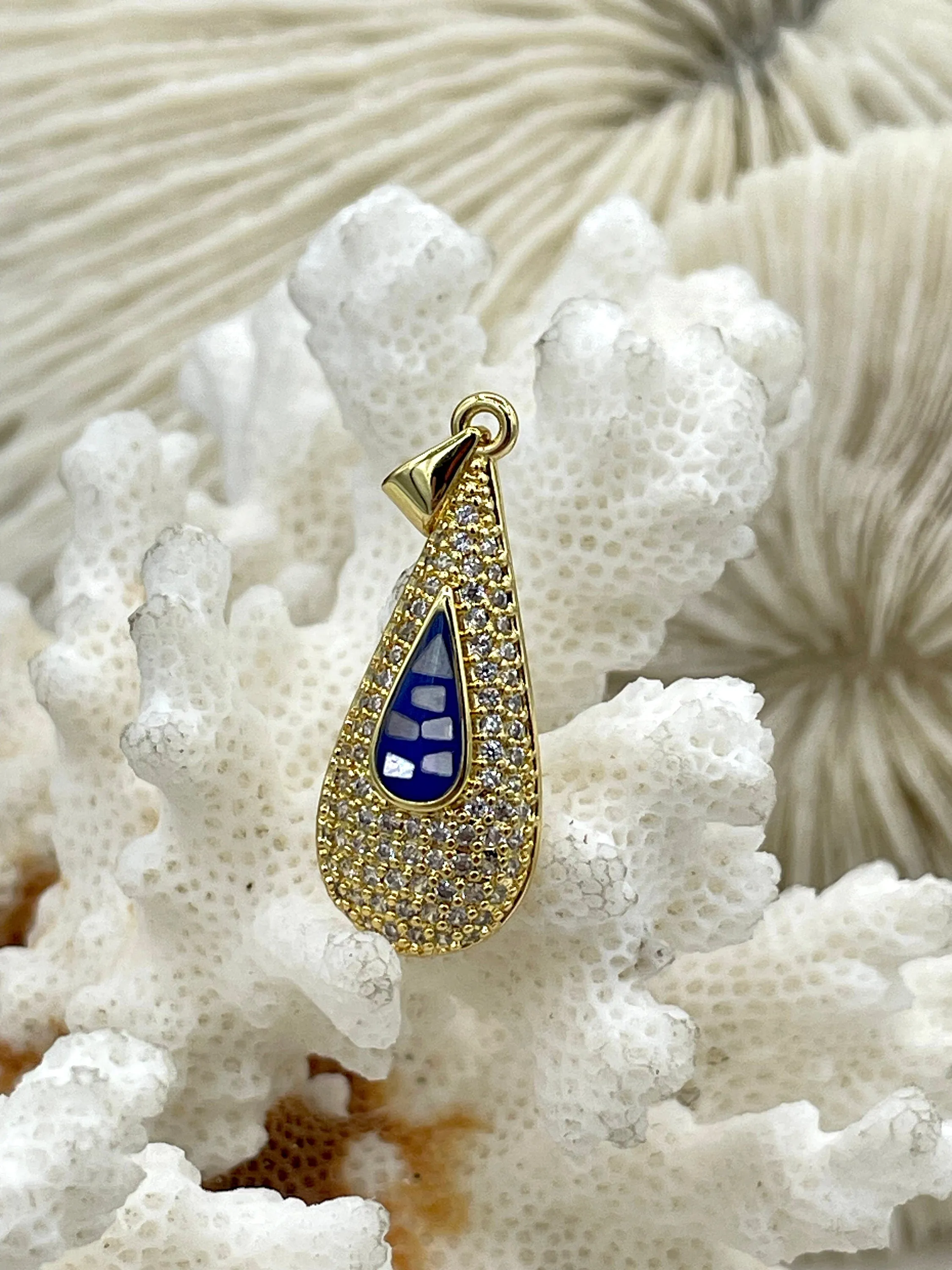 Colorful Enamel and Gold Teardrop Pendants with CZ, Gold Teardrop Charm, 4 Colors, Enamel and Gold Plated Brass Pendants, Fast Ship.