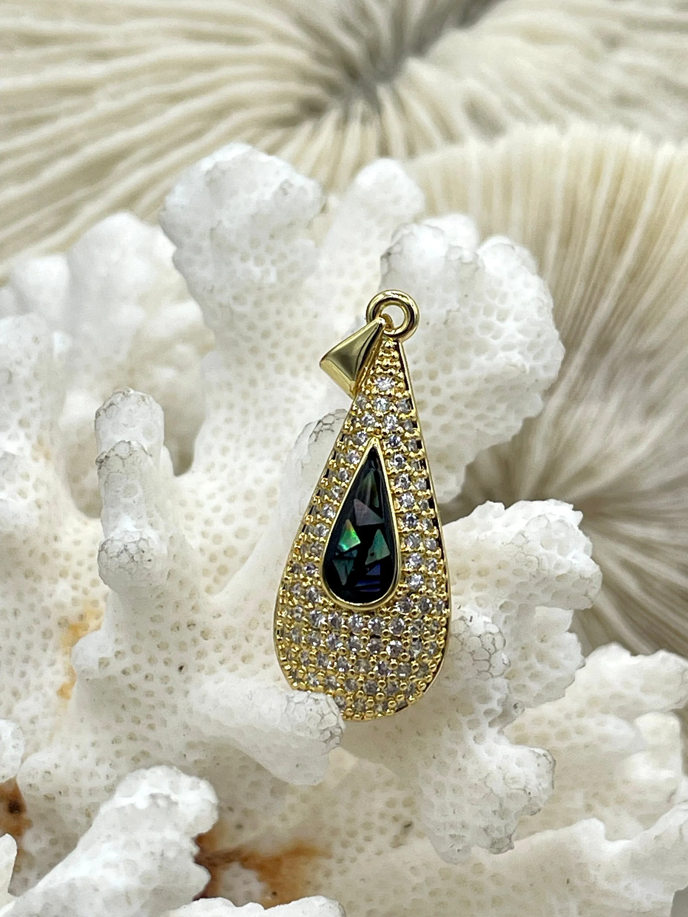 Colorful Enamel and Gold Teardrop Pendants with CZ, Gold Teardrop Charm, 4 Colors, Enamel and Gold Plated Brass Pendants, Fast Ship.