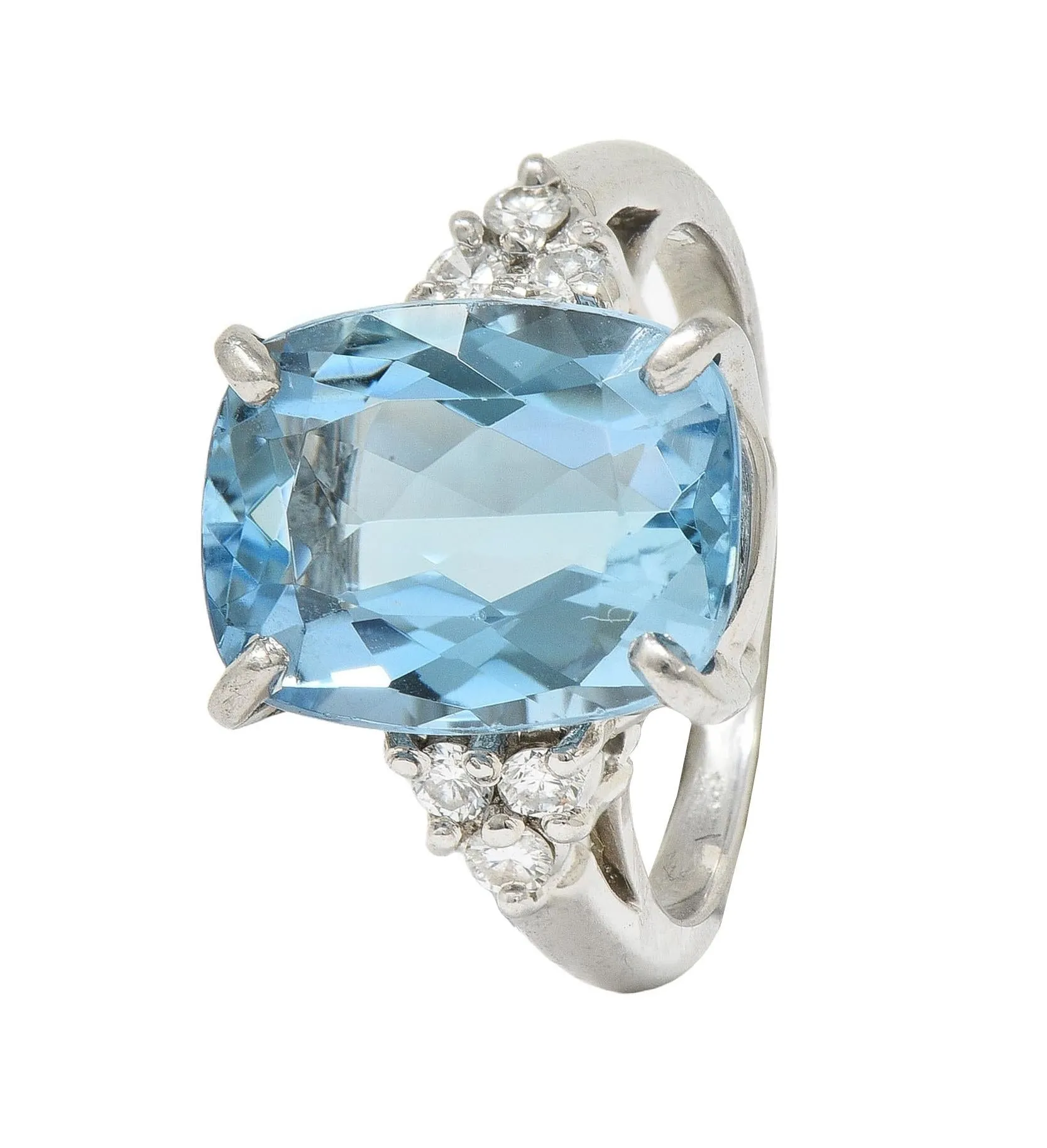 Contemporary 4.72 CTW Aquamarine Diamond Platinum Cluster Cocktail Ring