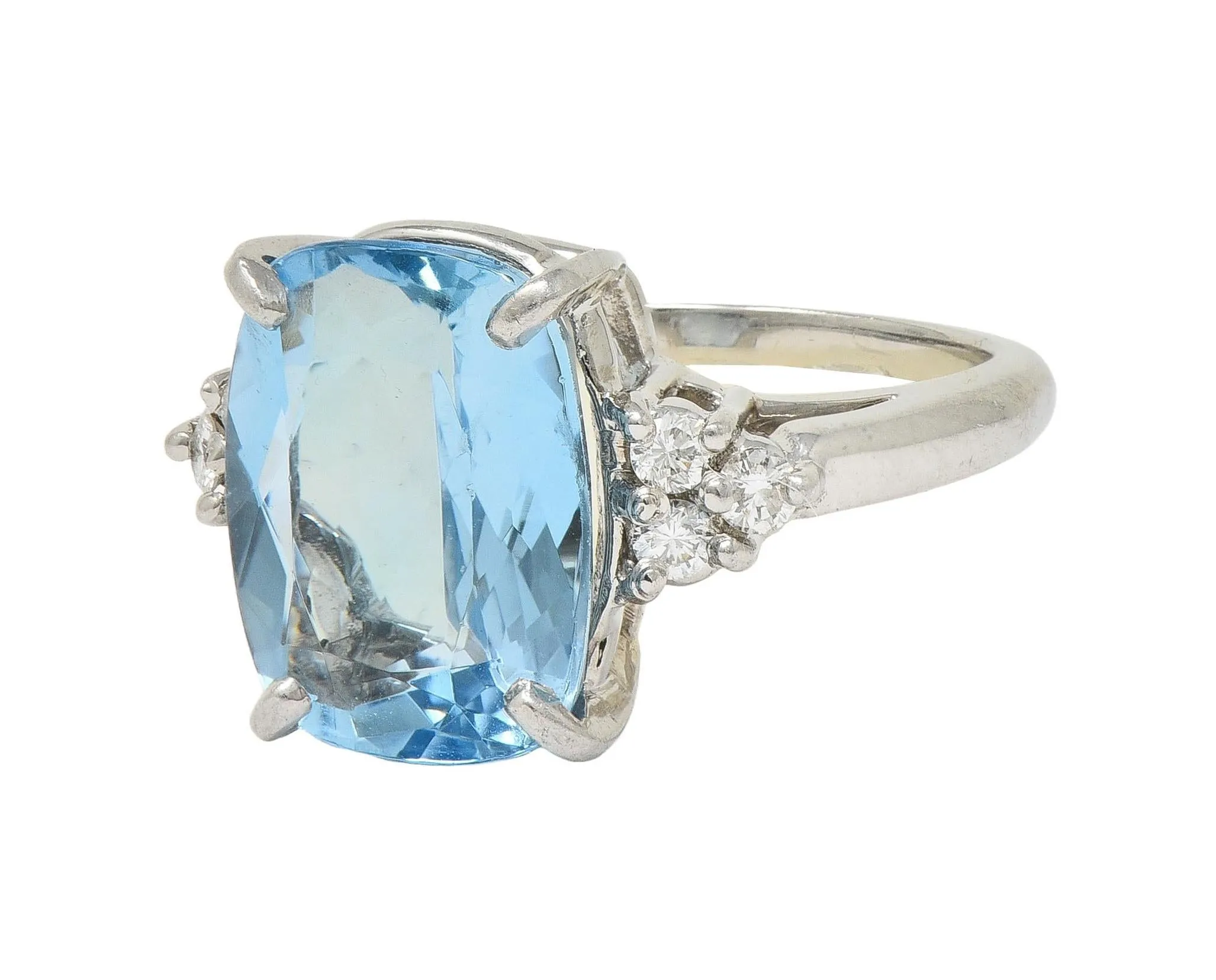 Contemporary 4.72 CTW Aquamarine Diamond Platinum Cluster Cocktail Ring