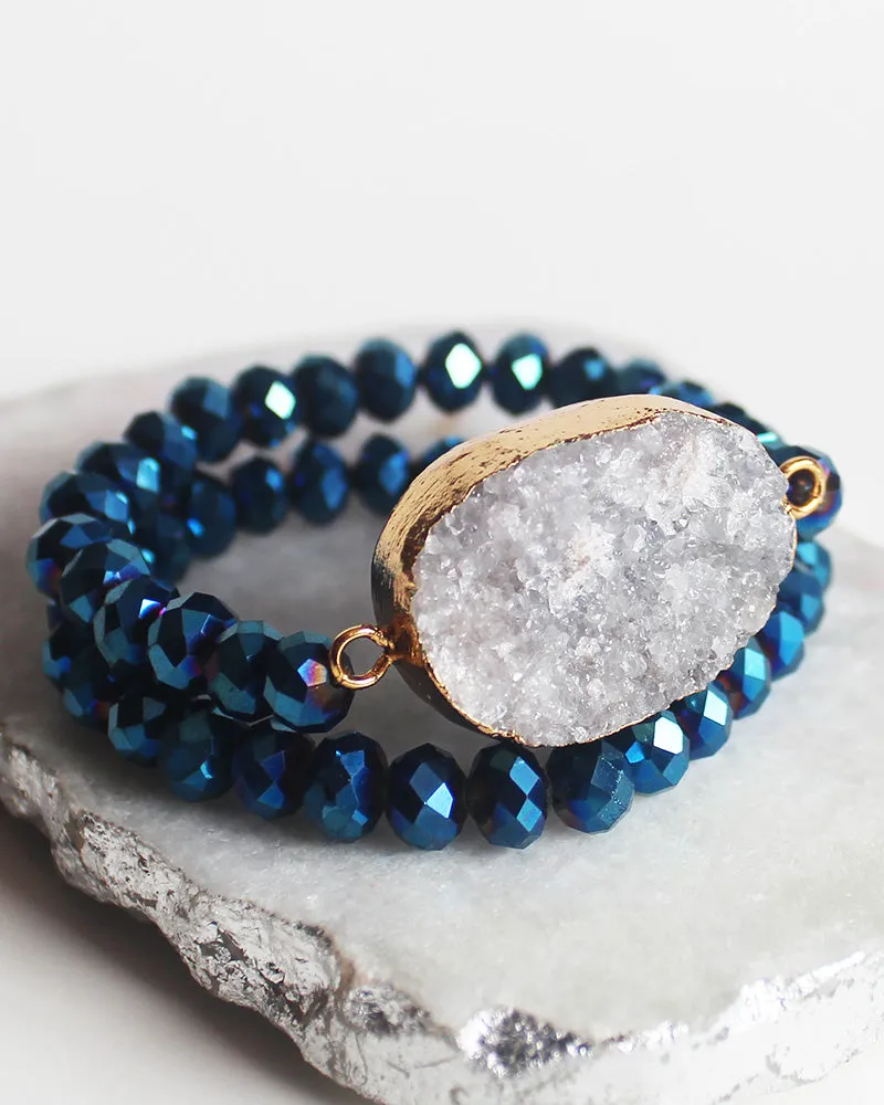 Crystal Double Stretch Beaded Druzy Set Bracelet