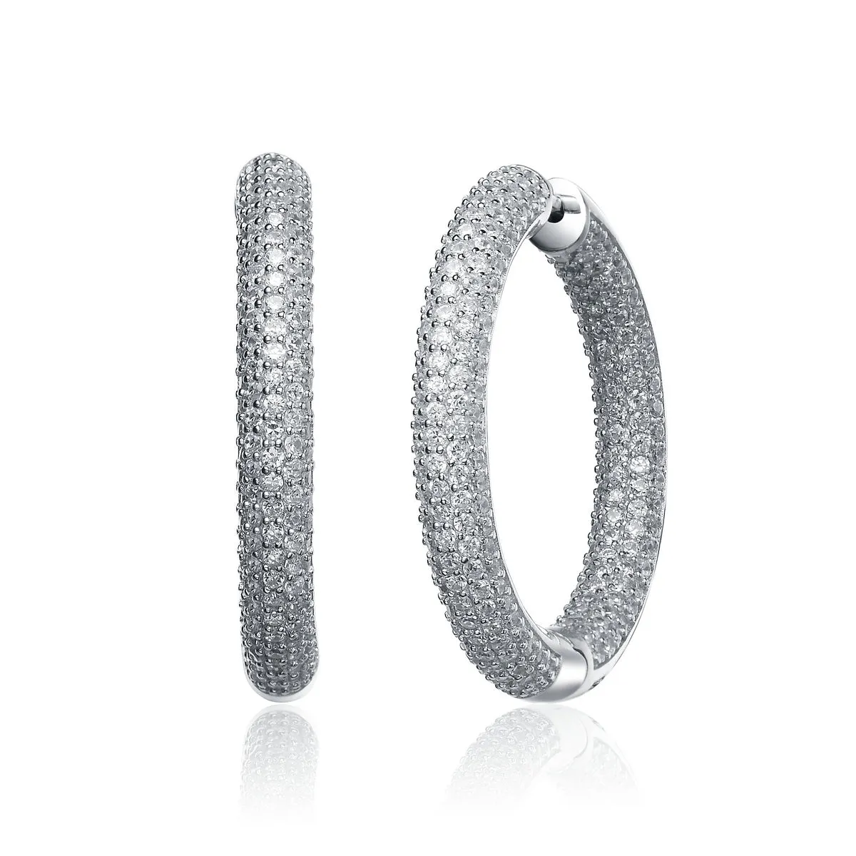 Cubic Zirconia Sterling Silver Heavy Hoop Earrings