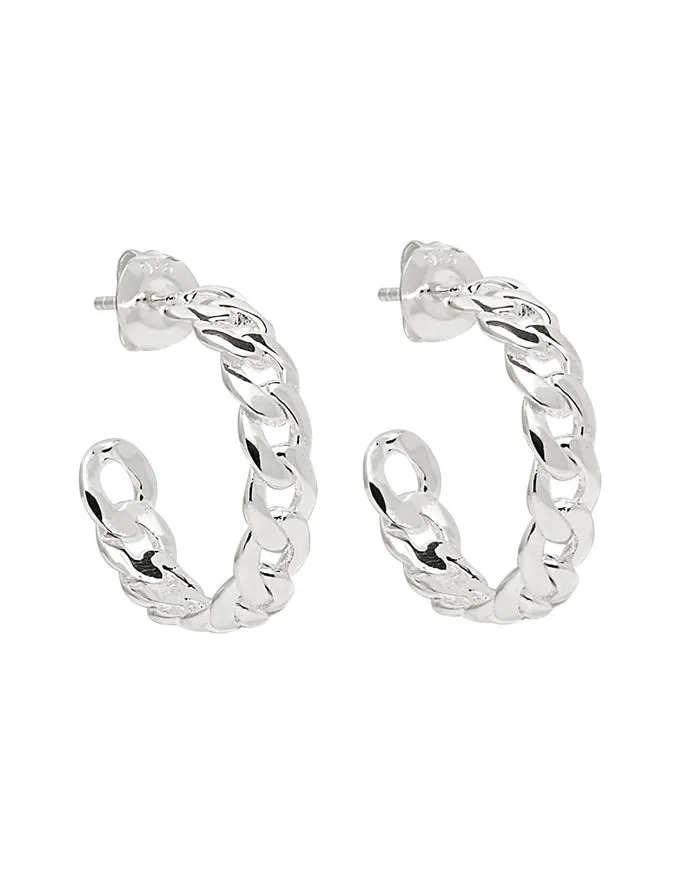 Curb Large Silver Hoop Earring E6526