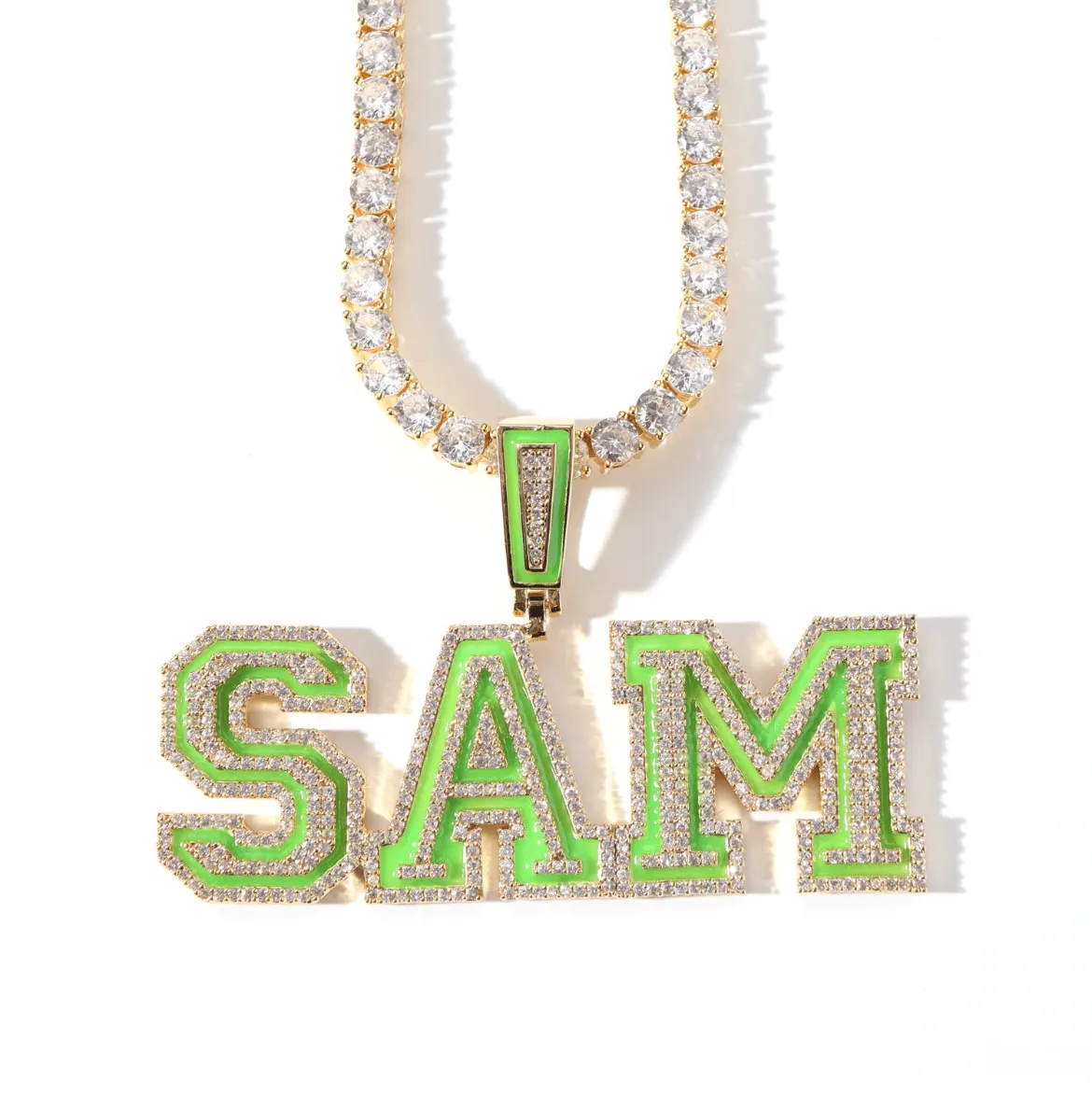 Custom Luminous Colorful Nameplate Diamond Tennis Chain